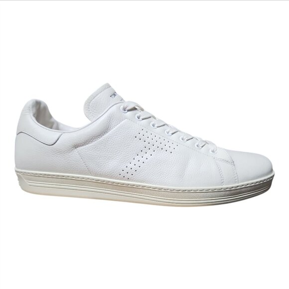 TOM FORD | Warwick White Grained Leather Low-Top Sneakers in Size US 16 - Picture 2 of 10